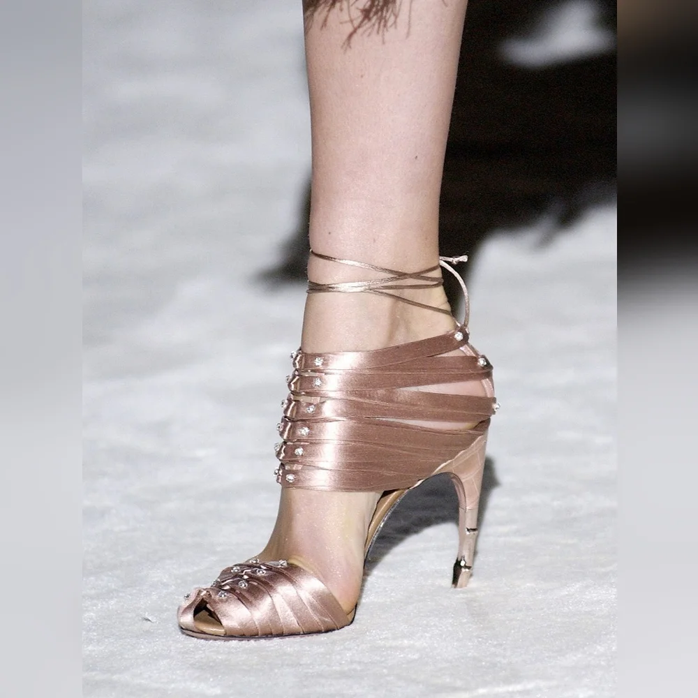 Gucci Vintage Tom Ford S/S 2004 Silk Satin Corset Bamboo Mule Nude Pink 7.5